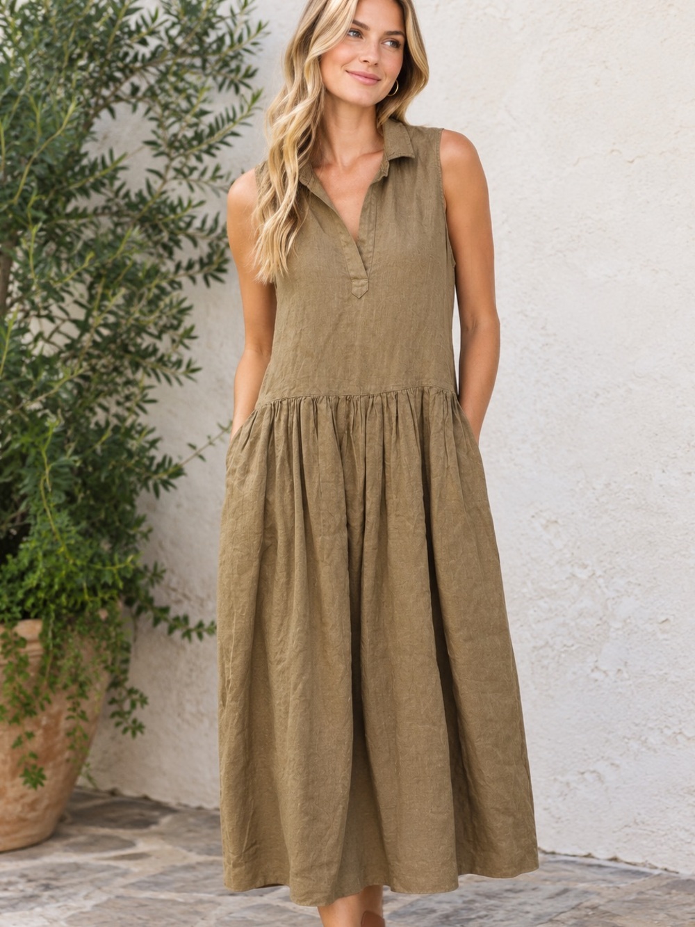 Frank & Eileen Daphne Linen Popover Dress Medium